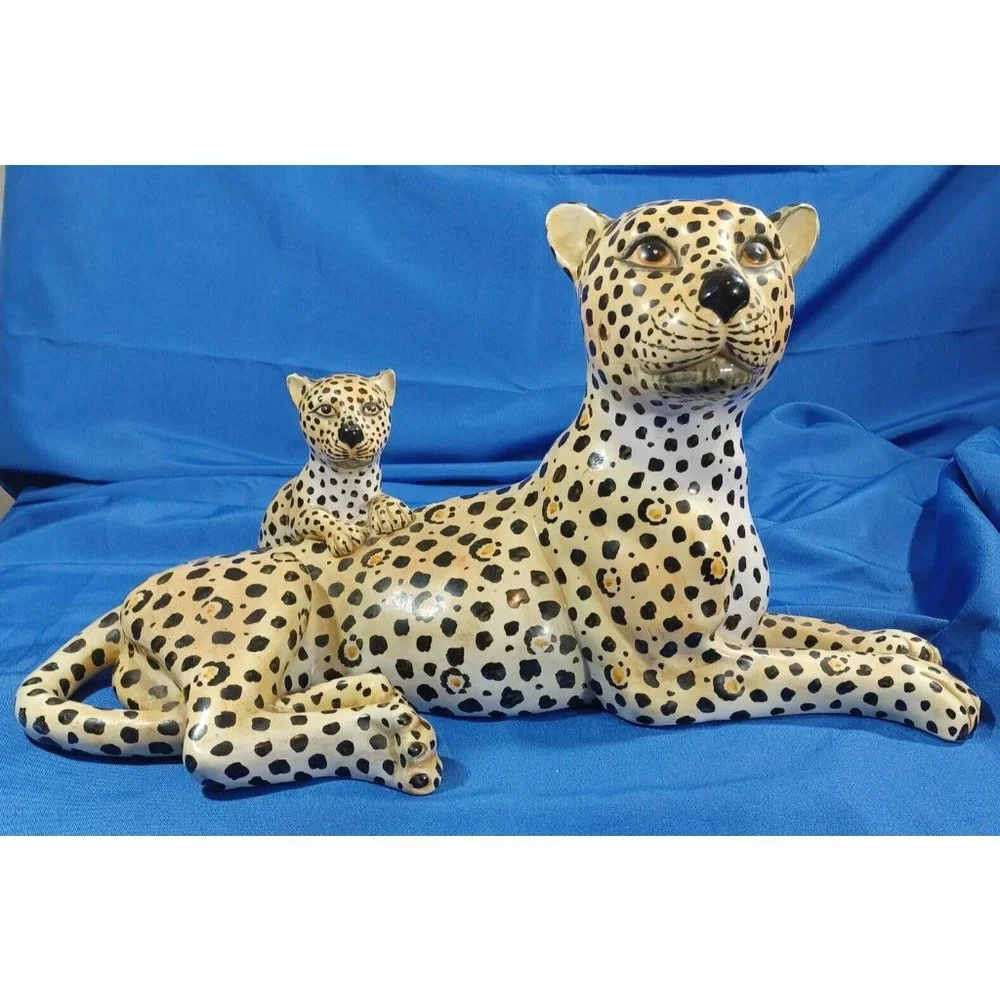 Vtg 19.5" Ronzan Cheetah Leopard Cat Cub Sculpture Statue Italy Cerami… - Picture 6 of 16
